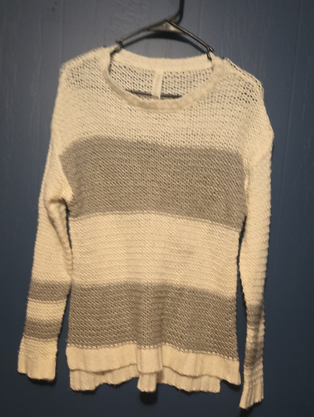 Aeropostale Cream and Gray Striped Crewneck Sweater